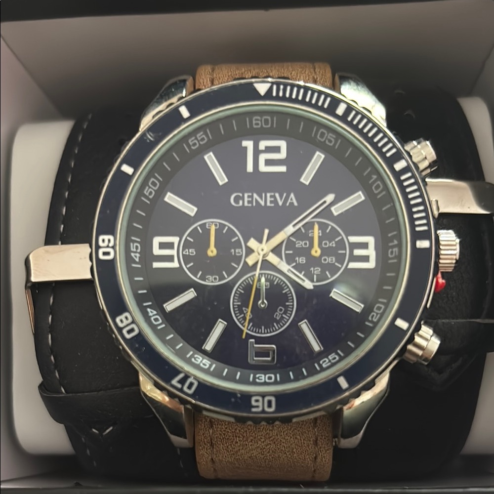 Geneva Men's Silver and Brown Watch